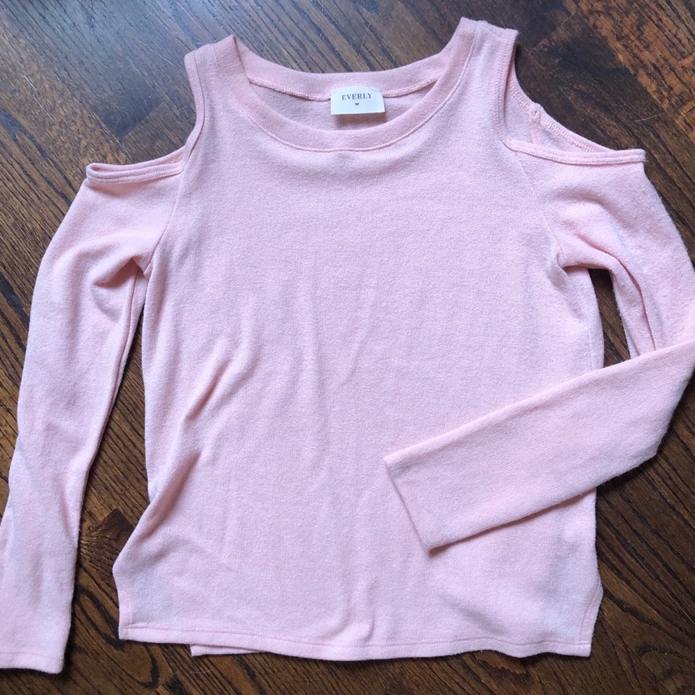 Everly Pink Cold Shoulder Sweater Top Sz S